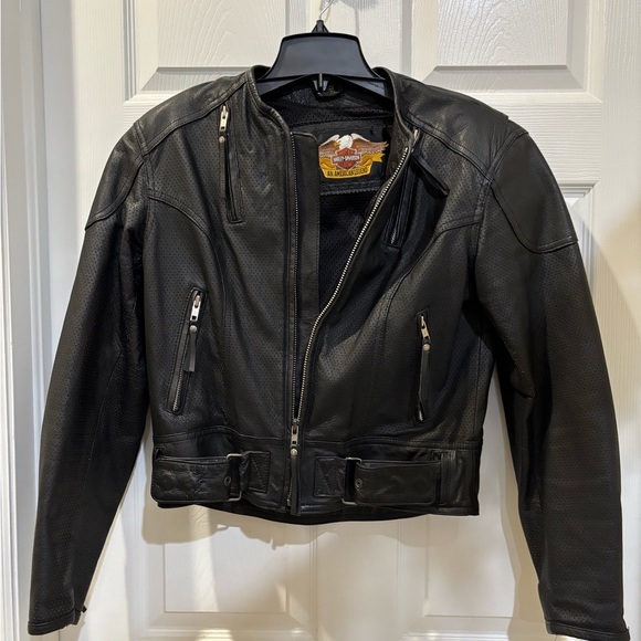Harley Davidson Women's Small, Vented, Padded, Perforated Leather Jacket - Picture 2 of 14